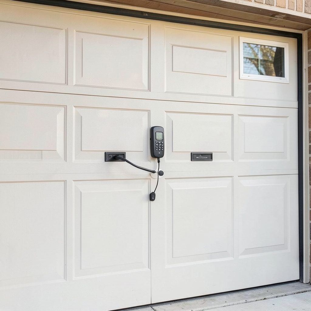Chamberlain garage door opener with remote controls on a clean white background